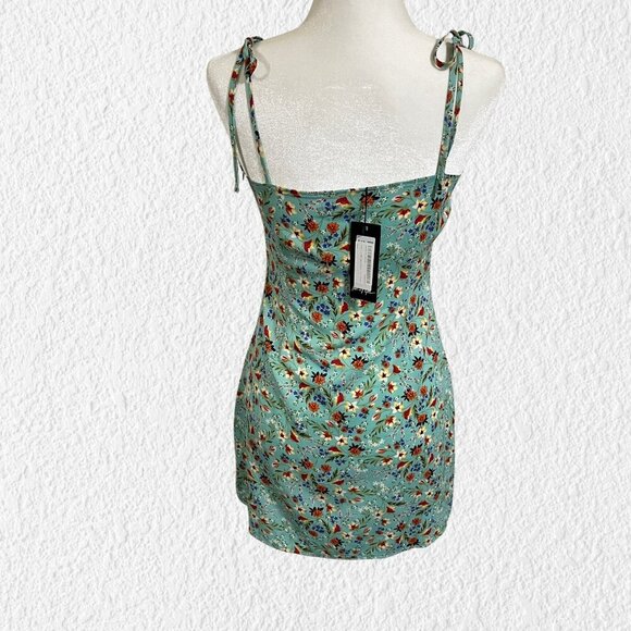 NASTY GAL Womens Tie Strap Mini Cami Dress Mint Green Floral Size 2 - Picture 2 of 9